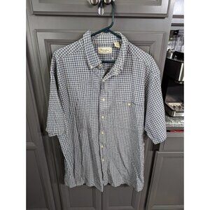Herringbone Naturals Men Button Up Shirt 2XL Blue Plaid Short Sleeve Cotton